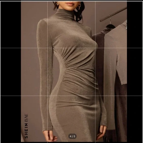 SHEIN BAE High Neck Solid Bodycon Dress new - Picture 5 of 11